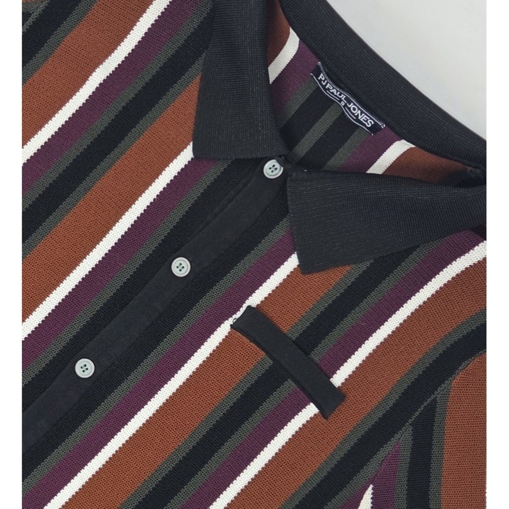 PJ Paul Jones Striped Knit Polo Shirt Short Sleeve Button Up Men's Small Retro